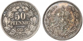 J. 8, EPA 45 
50 Pfennig 1877 G. schöne Patina, winz. Kr., St
