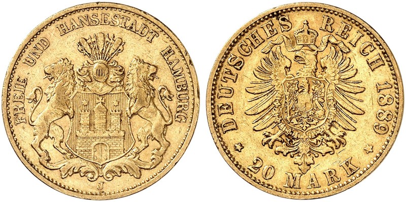 HAMBURG. J. 210, EPA 20/14 
20 Mark 1889. seltener Jahrgang ! ss