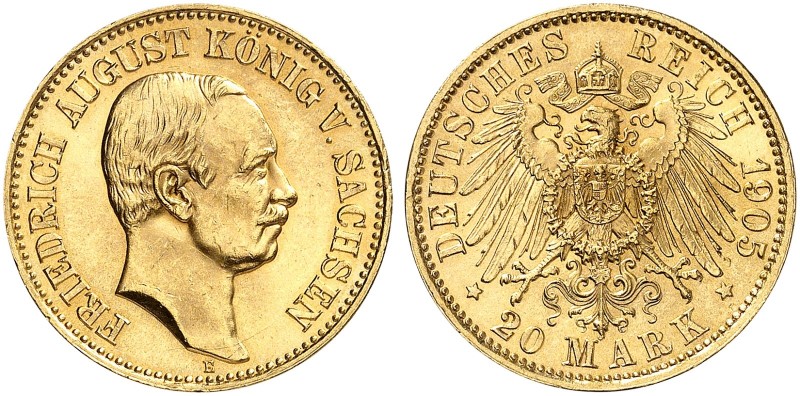 SACHSEN. J. 268, EPA 20/45 
20 Mark 1905. kl. Kr., vz / f. St