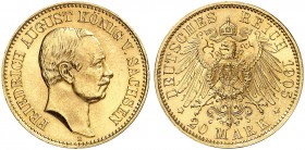 SACHSEN. J. 268, EPA 20/45 
20 Mark 1905. kl. Kr., vz / f. St