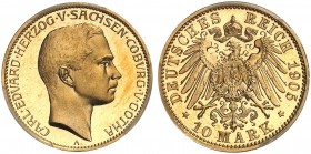 SACHSEN - COBURG - GOTHA. Carl Eduard, 1900-1918. J. 273, EPA 10/48 
10 Mark 1905. PCGS PR 65+ DCAM, PP