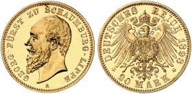 SCHAUMBURG - LIPPE. Georg, 1893-1911. J. 285, EPA 20/59 
20 Mark 1898. Prachtexemplar ! PP