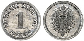J. 300, EPA 3 
1 Pfennig 1917 E. nur 5 Exemplare in PP geprägt ! kl. Korrosionsfleck, PP