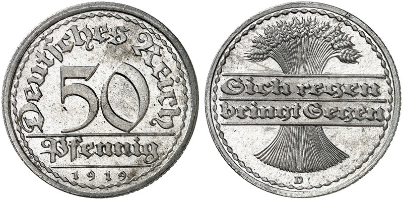 ERSATZ - UND INFLATIONSMÜNZEN 1919 - 1923. J. 301, EPA 48 
50 Pfennig 1919 D. w...