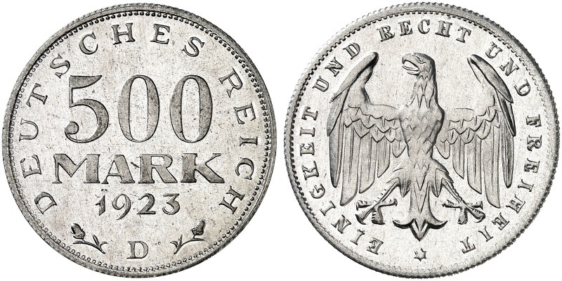 ERSATZ - UND INFLATIONSMÜNZEN 1919 - 1923. J. 305, EPA N 16 
500 Mark 1923 D. P...