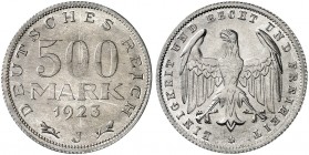 ERSATZ - UND INFLATIONSMÜNZEN 1919 - 1923. J. 305, EPA N 16 
500 Mark 1923 J. f. St