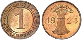 KURS - UND GEDENKMÜNZEN. J. 306, EPA 4 
1 Rentenpfennig 1924 A. schöne Kupferpatina, PP