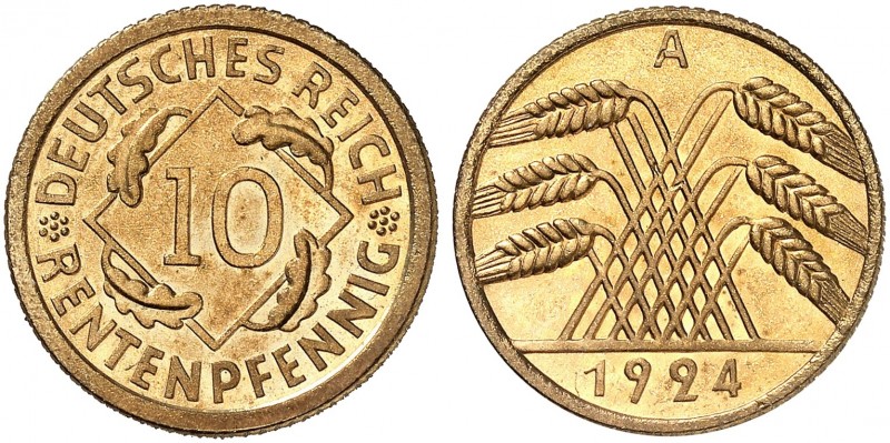 KURS - UND GEDENKMÜNZEN. J. 309, EPA 32 
10 Rentenpfennig 1924 A. PP