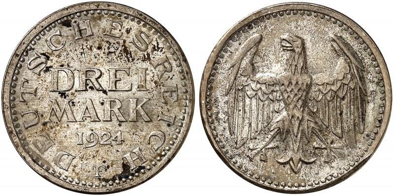 KURS - UND GEDENKMÜNZEN. J. 312, EPA 3/41 
3 Mark 1924 F. f. St