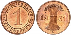KURS - UND GEDENKMÜNZEN. J. 313, EPA 5 
1 Reichspfennig 1931 A. in dieser Erhaltung sehr selten ! PP