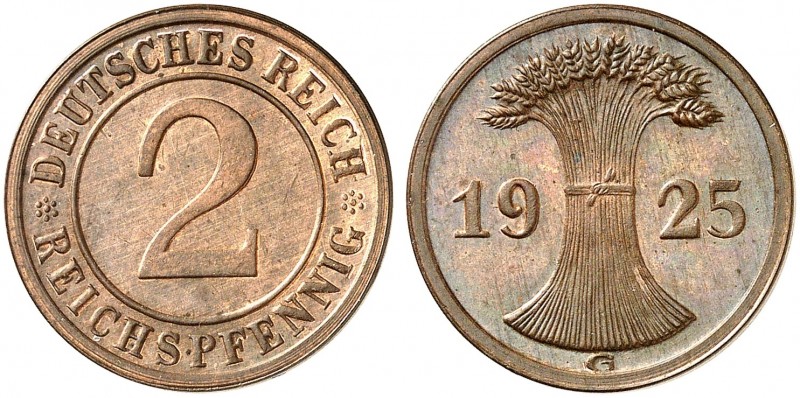 KURS - UND GEDENKMÜNZEN. J. 314, EPA 14 
2 Reichspfennig 1925 G. in dieser Erha...