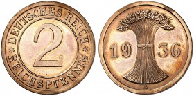 KURS - UND GEDENKMÜNZEN. J. 314, EPA 14 
2 Reichspfennig 1936 A. PP
