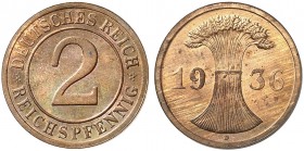 KURS - UND GEDENKMÜNZEN. J. 314, EPA 14 
2 Reichspfennig 1936 D. PP