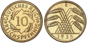 KURS - UND GEDENKMÜNZEN. J. 317, EPA 33 
10 Reichspfennig 1935 E. in dieser Erhaltung sehr selten ! PP