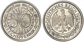 KURS - UND GEDENKMÜNZEN. J. 324, EPA 51 
50 Reichspfennig 1927 A. PP