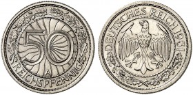 KURS - UND GEDENKMÜNZEN. J. 324, EPA 51 
50 Reichspfennig 1931 A. PP