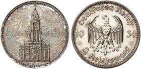 J. 355, EPA 2/77 
2 RM 1934 F, Garnisonkirche Potsdam mit Datum. schöne Patina, PP