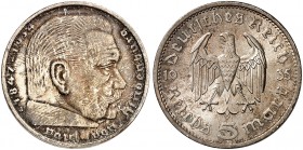 J. 360, EPA 5/75 
5 RM 1935 A, Hindenburg mit Reichs­adler. schöne Patina, St