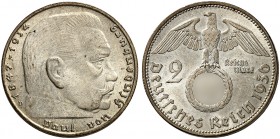 J. 366, EPA 2/79 
2 RM 1936 D, Hindenburg mit Haken­kreuz. f. St