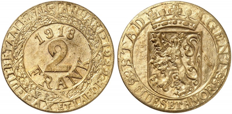 NOTMÜNZE DER STADT GENT. J. N 617 II, EPA B 28 
2 FRANK(en) 1918, Kupfer, vergo...