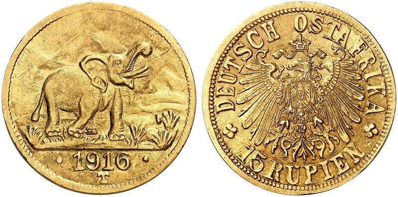 DEUTSCH - OST - AFRIKA. J. 728a, EPA DOA 30 
15 Rupien 1916 T, Tabora. Gold vz ...