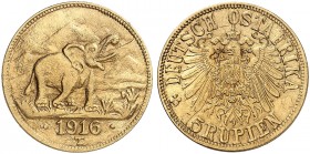 DEUTSCH - OST - AFRIKA. J. N 728b, EPA DOA 31 
15 Rupien 1916 T, Tabora. Gold, Prachtexemplar ! vz - prfr