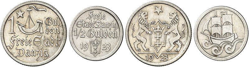 FREIE STADT DANZIG. J. D 6, D 7, EPA D 9, D 11 
Lot von 2 Stück: 1/2, 1 Gulden ...