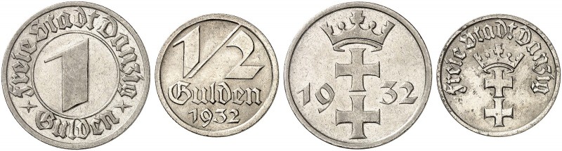 FREIE STADT DANZIG. J. D 14, D 15, EPA D 10, D 12 
Lot von 2 Stück: 1/2, 1 Guld...