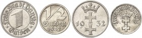 FREIE STADT DANZIG. J. D 14, D 15, EPA D 10, D 12 
Lot von 2 Stück: 1/2, 1 Gulden 1932.kl. Kr., vz - St, ss - vz