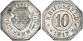 NOTMÜNZEN. Hamm. 
Silberabschlag von den Stempeln der 10 Pfennig 1917. Funck 191.4 Auflage 5 Exemplare ! f. St