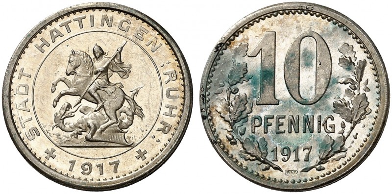 NOTMÜNZEN. Hattingen. 
Silberabschlag von den Stempeln der 10 Pfennig 1917. Fun...