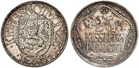 NOTMÜNZEN. Kisslegg. 
Silberabschlag von den Stempeln der 25 Pfennig 1918. Funck 247.1 Auflage 25 Exemplare ! f. St