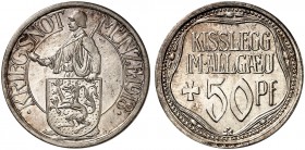 NOTMÜNZEN. Kisslegg. 
Silberabschlag von den Stempeln der 50 Pfennig 1918. Funck 247.2 Auflage 25 Exemplare ! f. St