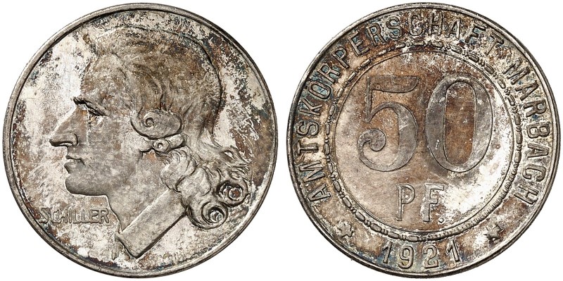 NOTMÜNZEN. Marbach. 
Silberabschlag von den Stempeln der 50 Pfennig 1921. Funck...