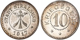 NOTMÜNZEN. Stralsund. 
Silberabschlag von den Stempeln der 10 Pfennig 1917. Funck 523.2 f. St