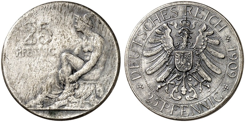 KAISERREICH. zu J. 18, Schaaf 18 / G 44, Slg. Beckenb. 3179 
25 Pfennig 1908 A,...