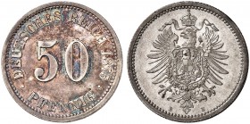 J. 7, EPA 44 
50 Pfennig 1875 B. schöne Patina, winz. Kr., f. St
