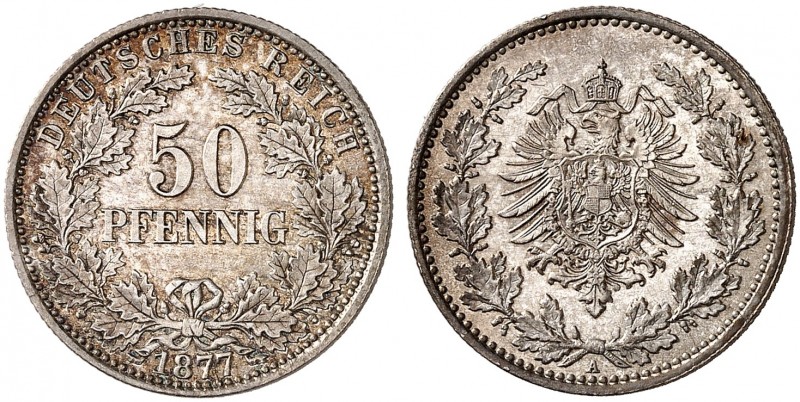 J. 8, EPA 45 
50 Pfennig 1877 A. schöne Patina, f. St