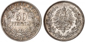 J. 8, EPA 45 
50 Pfennig 1877 A. schöne Patina, f. St
