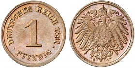 J. 10, EPA 2 
1 Pfennig 1891 G. in dieser Erhaltung sehr selten ! schöne Kupferpatina, St