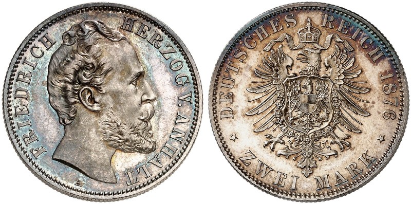 ANHALT. Friedrich I., 1871-1904. J. 19, EPA 2/1 
2 Mark 1876. schöne Patina, wi...