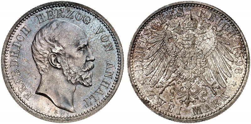 ANHALT. Friedrich I., 1871-1904. J. 20, EPA 2/2 
2 Mark 1896. schöne Patina, kl...