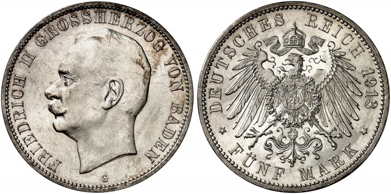 BADEN. Friedrich II., 1907-1918. J. 40, EPA 5/11 
5 Mark 1913. winz. Kr., St
