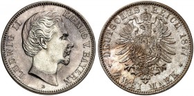 BAYERN. Ludwig II., 1864-1886. J. 41, EPA 2/11 
2 Mark 1877. kl. Kr., f. St