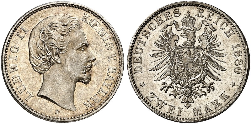 BAYERN. Ludwig II., 1864-1886. J. 41, EPA 2/11 
2 Mark 1880. EA, kl. Kr., f. St