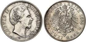 BAYERN. Ludwig II., 1864-1886. J. 41, EPA 2/11 
2 Mark 1883. der seltenste Jahrgang ! kl. Kr., f. St