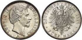 BAYERN. Ludwig II., 1864-1886. J. 42, EPA 5/12 
5 Mark 1874. vz - St / f. St