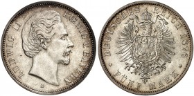 BAYERN. Ludwig II., 1864-1886. J. 42, EPA 5/12 
5 Mark 1876. vz - St / St