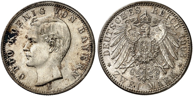 BAYERN. Otto II., 1886-1913. J. 45, EPA 2/13 
2 Mark 1903. schöne Patina, f. St...