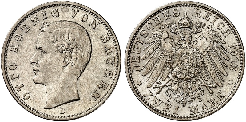 BAYERN. Otto II., 1886-1913. J. 45, EPA 2/13 
2 Mark 1913. der seltenste Jahrga...